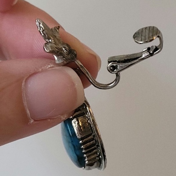 Vintage Faux Turquoise Squash Blossom Necklace & Earring Set - Picture 10 of 10